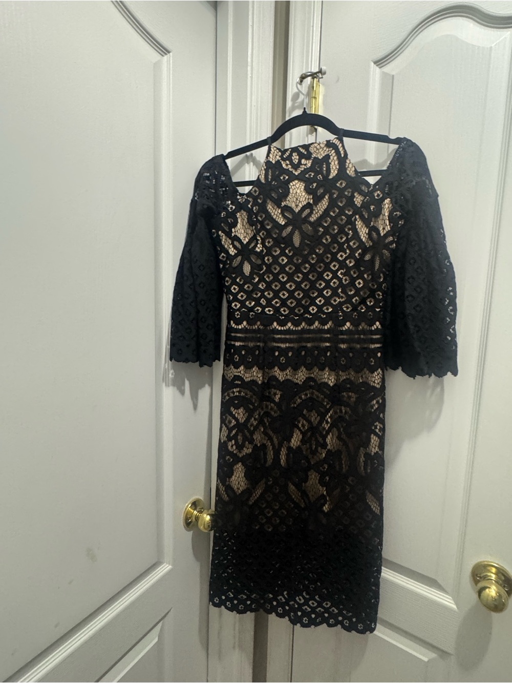 Black Lace Midi Dress with Nude Lining — Elegant Cocktail Style
